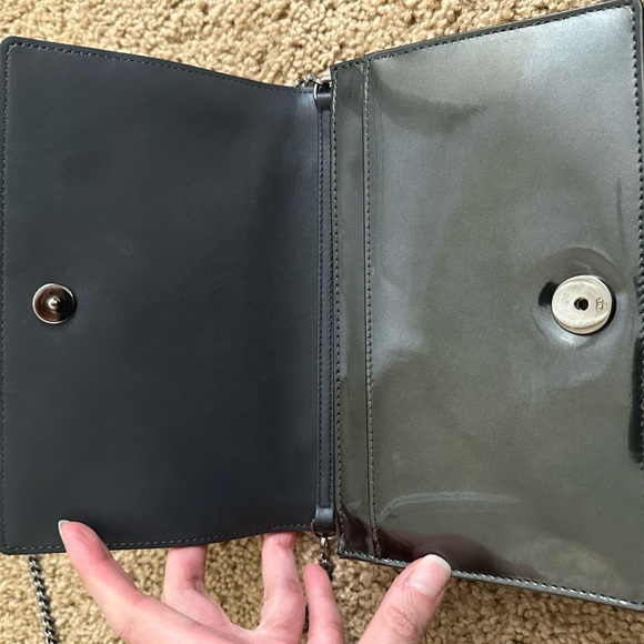 Christian Dior Metallic Patent Micro-Cannage Diorama Wallet on Chain Pouch, Gray - Picture 4 of 16